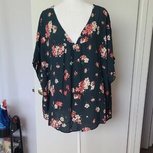 New Madewell 2xxl Floral V-Neck Women's Top - Dark Green Floral Design